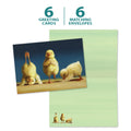 Load image into Gallery viewer, The cover and inside of Tree-Free’s Yoga Chicks card, along with the following text: “6 greeting cards, 6 matching envelopes”