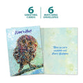 Load image into Gallery viewer, The cover and inside of Tree-Free’s Owl Celebration card, along with the following text: “6 greeting cards, 6 matching envelopes”