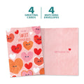 Load image into Gallery viewer, The cover and inside of Tree-Free’s Happy Hearts card, along with the following text: “4 greeting cards, 4 matching envelopes”