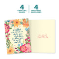 Load image into Gallery viewer, The cover and inside of Tree-Free’s Irreplaceable Flowers card, along with the following text: “4 greeting cards, 4 matching envelopes”