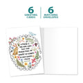 Load image into Gallery viewer, The cover and inside of Tree-Free’s Fence and Garden card, along with the following text: “6 greeting cards, 6 matching envelopes”