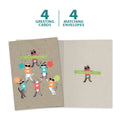 Load image into Gallery viewer, The cover and inside of Tree-Free’s Cheerleader Cats card, along with the following text: “4 greeting cards, 4 matching envelopes”