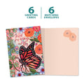 Load image into Gallery viewer, The cover and inside of Tree-Free’s Spread Your Wings card, along with the following text: “6 greeting cards, 6 matching envelopes”
