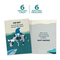 Load image into Gallery viewer, The cover and inside of Tree-Free’s Cow Shark Fun Fact card, along with the following text: “6 greeting cards, 6 matching envelopes”
