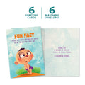 Load image into Gallery viewer, The cover and inside of Tree-Free’s Diapers Fun Fact card, along with the following text: “6 greeting cards, 6 matching envelopes”