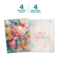 Load image into Gallery viewer, The cover and inside of Tree-Free’s Kindness Flowers card, along with the following text: “4 greeting cards, 4 matching envelopes”
