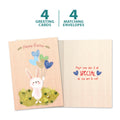 Load image into Gallery viewer, The cover and inside of Tree-Free’s Special Bunny card, along with the following text: “4 greeting cards, 4 matching envelopes”