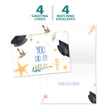 Load image into Gallery viewer, The cover and inside of Tree-Free’s You Did It card, along with the following text: “4 greeting cards, 4 matching envelopes”