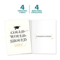 Load image into Gallery viewer, The cover and inside of Tree-Free’s Could Would Should card, along with the following text: “4 greeting cards, 4 matching envelopes”