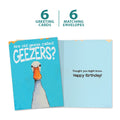 Load image into Gallery viewer, The cover and inside of Tree-Free’s Geezers card, along with the following text: “6 greeting cards, 6 matching envelopes”
