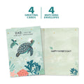 Load image into Gallery viewer, The cover and inside of Tree-Free’s Shellebrating You card, along with the following text: “4 greeting cards, 4 matching envelopes”