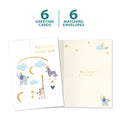 Load image into Gallery viewer, The cover and inside of Tree-Free’s Welcome Sweet Boy card, along with the following text: “6 greeting cards, 6 matching envelopes”