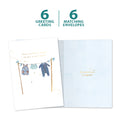 Load image into Gallery viewer, The cover and inside of Tree-Free’s New Baby Boy card, along with the following text: “6 greeting cards, 6 matching envelopes”