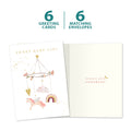 Load image into Gallery viewer, The cover and inside of Tree-Free’s Sweet Baby Girl card, along with the following text: “6 greeting cards, 6 matching envelopes”