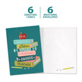 Load image into Gallery viewer, The cover and inside of Tree-Free’s Awesome Fantastic Teacher card, along with the following text: “6 greeting cards, 6 matching envelopes”
