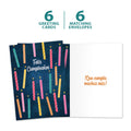 Load image into Gallery viewer, The cover and inside of Tree-Free’s Cumpleanos Candles card, along with the following text: “6 greeting cards, 6 matching envelopes”
