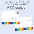 Load image into Gallery viewer, The envelope for Tree-Free’s Cumpleanos Rainbow card, along with the following text: “Every Tree-Free 5x7 card comes with a matching ARTvelope!”