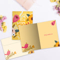 Load image into Gallery viewer, The inside of Tree-Free’s Cumpleanos Bird card, with the cover and envelope in the background.