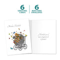 Load image into Gallery viewer, The cover and inside of Tree-Free’s Felicidades Carriage card, along with the following text: “6 greeting cards, 6 matching envelopes”