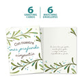 Load image into Gallery viewer, The cover and inside of Tree-Free’s Simpatia Vines card, along with the following text: “6 greeting cards, 6 matching envelopes”