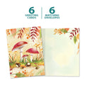 Load image into Gallery viewer, The cover and inside of Tree-Free’s Mushroom Forest card, along with the following text: “6 greeting cards, 6 matching envelopes”