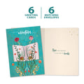 Load image into Gallery viewer, The cover and inside of Tree-Free’s Adventures Begin card, along with the following text: “6 greeting cards, 6 matching envelopes”