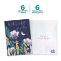 Load image into Gallery viewer, The cover and inside of Tree-Free’s Heartfelt Moon card, along with the following text: “6 greeting cards, 6 matching envelopes”