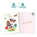 Load image into Gallery viewer, The cover and inside of Tree-Free’s Butterfly Kisses card, along with the following text: “6 greeting cards, 6 matching envelopes”