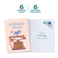 Load image into Gallery viewer, The cover and inside of Tree-Free’s A Little Bird card, along with the following text: “6 greeting cards, 6 matching envelopes”