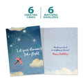 Load image into Gallery viewer, The cover and inside of Tree-Free’s Dreams Take Flight card, along with the following text: “6 greeting cards, 6 matching envelopes”