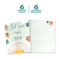 Load image into Gallery viewer, The cover and inside of Tree-Free’s Let Your Light Shine card, along with the following text: “6 greeting cards, 6 matching envelopes”