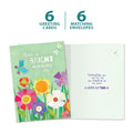 Load image into Gallery viewer, The cover and inside of Tree-Free’s Bright Sunshiny Day card, along with the following text: “6 greeting cards, 6 matching envelopes”