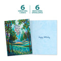 Load image into Gallery viewer, The cover and inside of Tree-Free’s Happy Place card, along with the following text: “6 greeting cards, 6 matching envelopes”