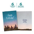 Load image into Gallery viewer, The cover and inside of Tree-Free’s Lakeside Campfire card, along with the following text: “6 greeting cards, 6 matching envelopes”