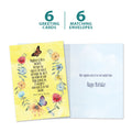 Load image into Gallery viewer, The cover and inside of Tree-Free’s Happy Butterflies card, along with the following text: “6 greeting cards, 6 matching envelopes”