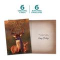 Load image into Gallery viewer, The cover and inside of Tree-Free’s Deer Qualities card, along with the following text: “6 greeting cards, 6 matching envelopes”