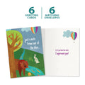 Load image into Gallery viewer, The cover and inside of Tree-Free’s Blue Forest card, along with the following text: “6 greeting cards, 6 matching envelopes”