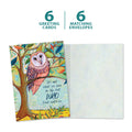 Load image into Gallery viewer, The cover and inside of Tree-Free’s Owl Matters card, along with the following text: “6 greeting cards, 6 matching envelopes”