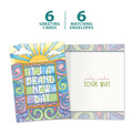 Load image into Gallery viewer, The cover and inside of Tree-Free’s Brand New Day card, along with the following text: “6 greeting cards, 6 matching envelopes”