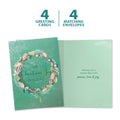 Load image into Gallery viewer, The cover and inside of Tree-Free’s Seashell Joy card, along with the following text: “4 greeting cards, 4 matching envelopes”