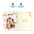 Load image into Gallery viewer, The cover and inside of Tree-Free’s Thankful Feast card, along with the following text: “4 greeting cards, 4 matching envelopes”