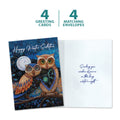 Load image into Gallery viewer, The cover and inside of Tree-Free’s Long Winter Night card, along with the following text: “4 greeting cards, 4 matching envelopes”