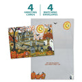 Load image into Gallery viewer, The cover and inside of Tree-Free’s Spooky and Fun card, along with the following text: “4 greeting cards, 4 matching envelopes”