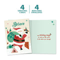 Load image into Gallery viewer, The cover and inside of Tree-Free’s Believe in Magic card, along with the following text: “4 greeting cards, 4 matching envelopes”