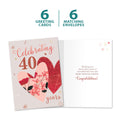 Load image into Gallery viewer, The cover and inside of Tree-Free’s Ruby Celebration card, along with the following text: “6 greeting cards, 6 matching envelopes”
