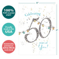Load image into Gallery viewer, The cover of Tree-Free’s Fabulous 50 card with lines demonstrating its 5x7 dimensions, along with the following text: “100% PCW recycled paper, proudly made in the USA, sustainably printed on extra-thick card stock”