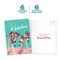 Load image into Gallery viewer, The cover and inside of Tree-Free’s 50 and Fabulous card, along with the following text: “6 greeting cards, 6 matching envelopes”