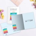 Load image into Gallery viewer, The inside of Tree-Free’s Celebrating 40 card, with the cover and envelope in the background.