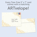 Load image into Gallery viewer, The envelope for Tree-Free’s 50 Golden Years card, along with the following text: “Every Tree-Free 5x7 card comes with a matching ARTvelope!”