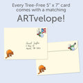 Load image into Gallery viewer, The envelope for Tree-Free’s Snooze Buttons card, along with the following text: “Every Tree-Free 5x7 card comes with a matching ARTvelope!”